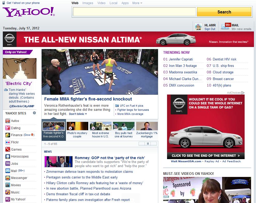 Yahoo Homepage Before Mayer